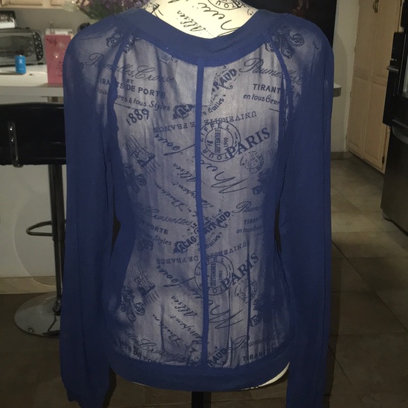 ONE FINE DAVE NAVY SHEER BLOUSE - Picture 3 of 5